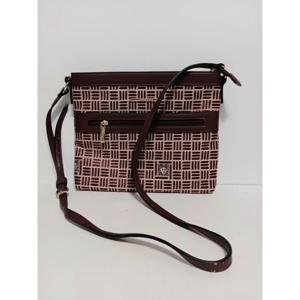 Anne Klein Maroon Tan Crossbody Hipster Purse 9"×11"